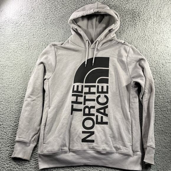 The North Face Hoodie Mens Large Gray Vertical Logo Pullover Sweatshirt Trivert - Picture 1 of 9
